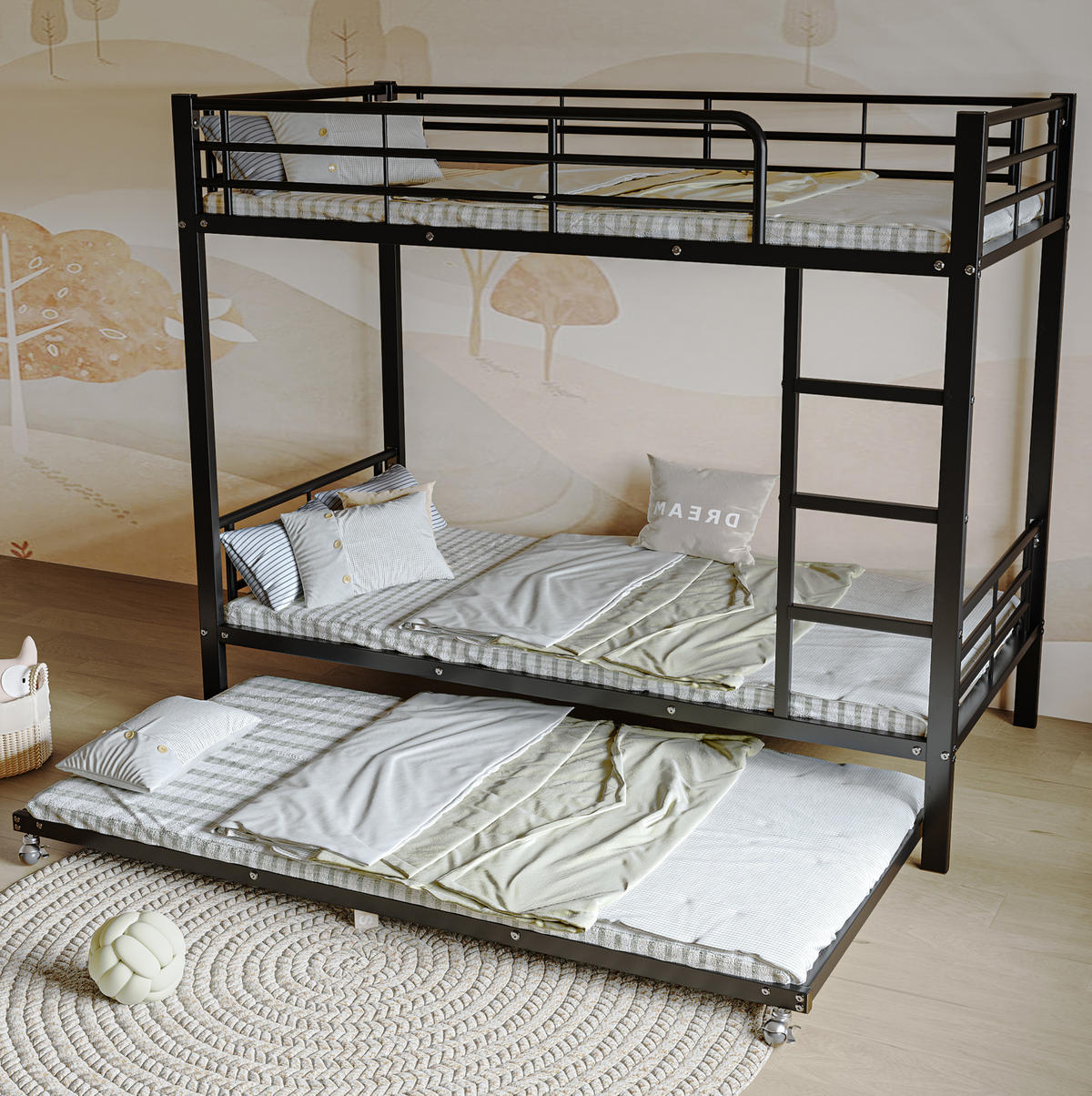 ETAGENBETT 90/200 cm Schwarz aus Metall mit Ausziehbett - Schwarz, Metall (90/190cm) - OKMYHOME