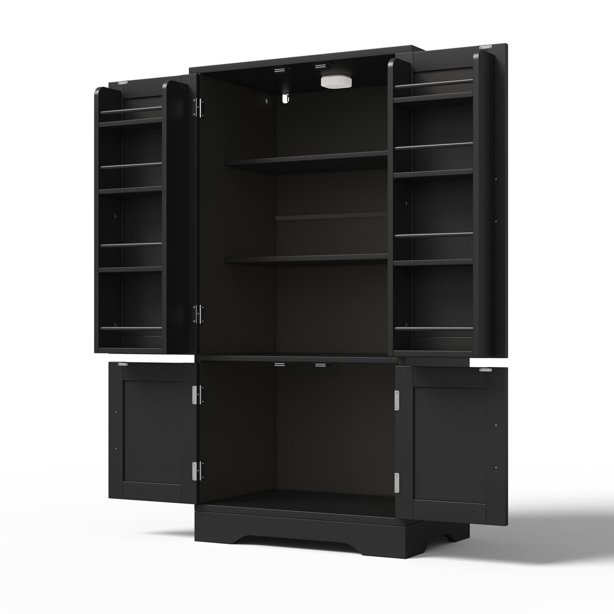 BUFFET Aufbewahrungsschrank 120x60x40cm Schwarz mit LED Licht & Wellentüren - Schwarz, Holzwerkstoff (40/120/60cm) - Modfu