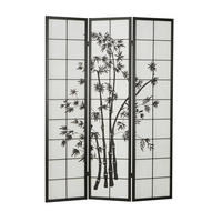 PARAVENT 3-tlg. 132/179 cm Schwarz Bambusmuster - Schwarz, Holz (132/179/2cm) - Homestyle4u