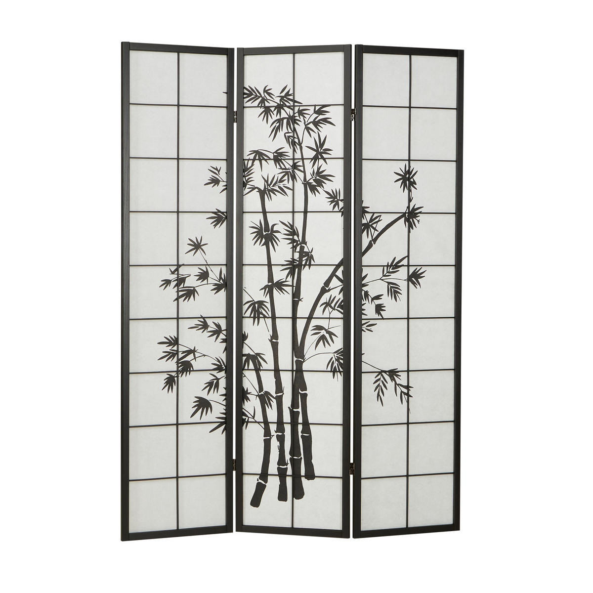 PARAVENT 3-tlg. 132/179 cm Schwarz Bambusmuster - Schwarz, Holz (132/179/2cm) - Homestyle4u