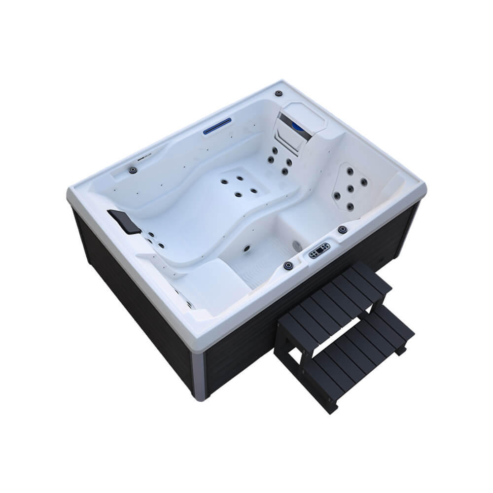 OUTDOOR WHIRLPOOL STREAM - 211 x 156 cm, Mit Treppe und Thermoabdeckung - Anthrazit, Kunststoff (156.5/74.05/211cm) - Home Deluxe