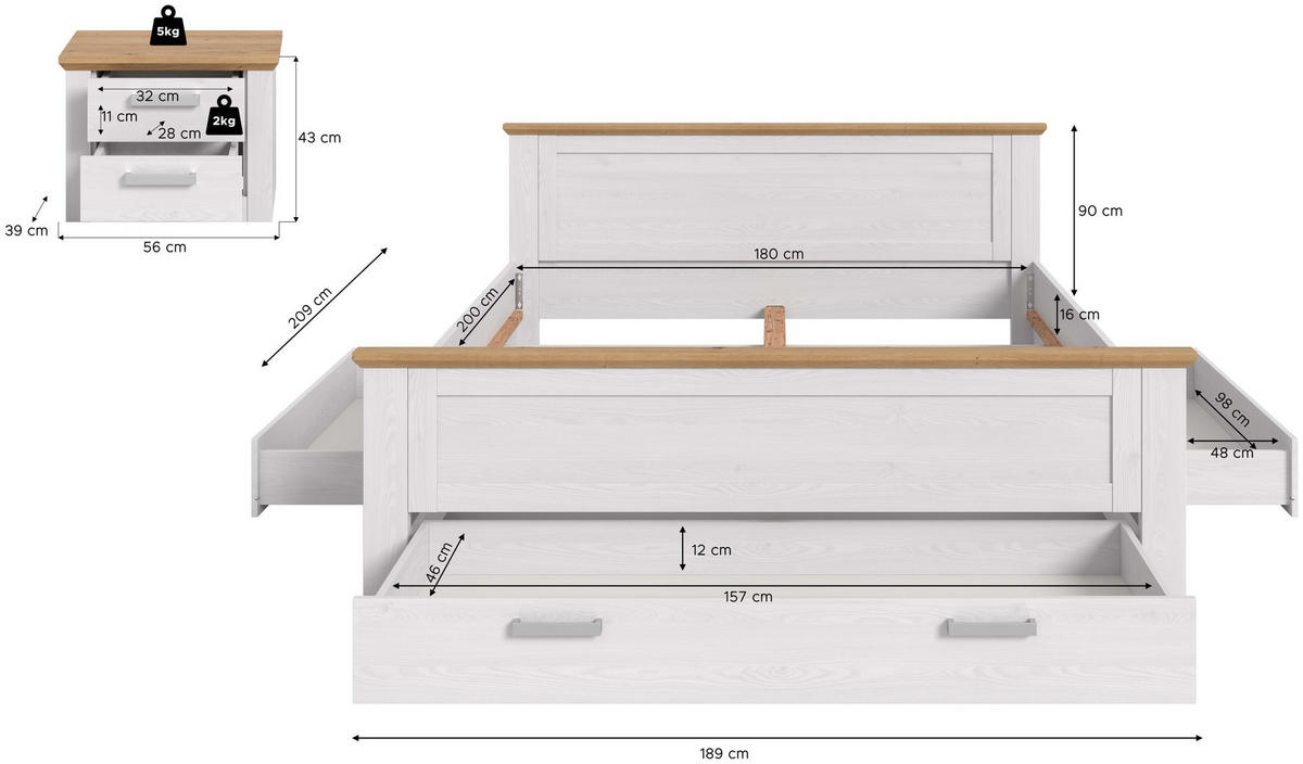BETTANLAGE Verona Sibiu Lärche Nachbildung 245/90/209 cm - Lärchefarben, Holzwerkstoff - Xonox