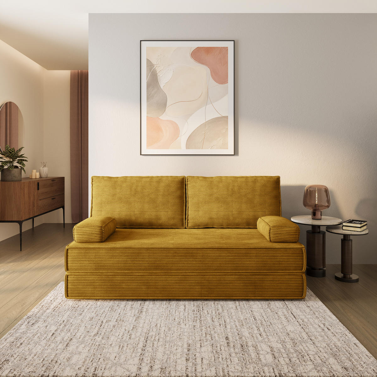 BETTSOFA SILAR aus Schaumstoff Cordstoff Gelb Schlaffunktion - Gelb, Textil (170/86/80cm) - MASSENO