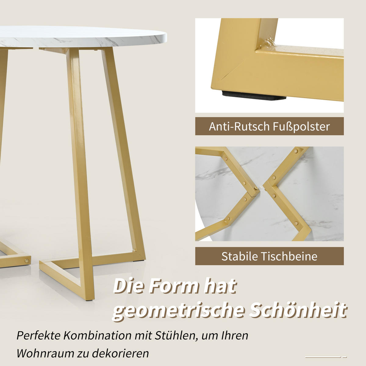 ESSTISCH Marmoroptik Weiß/Goldfarben 80/75 cm - Weiß, Holz (80/80/75cm) - PANGIVO
