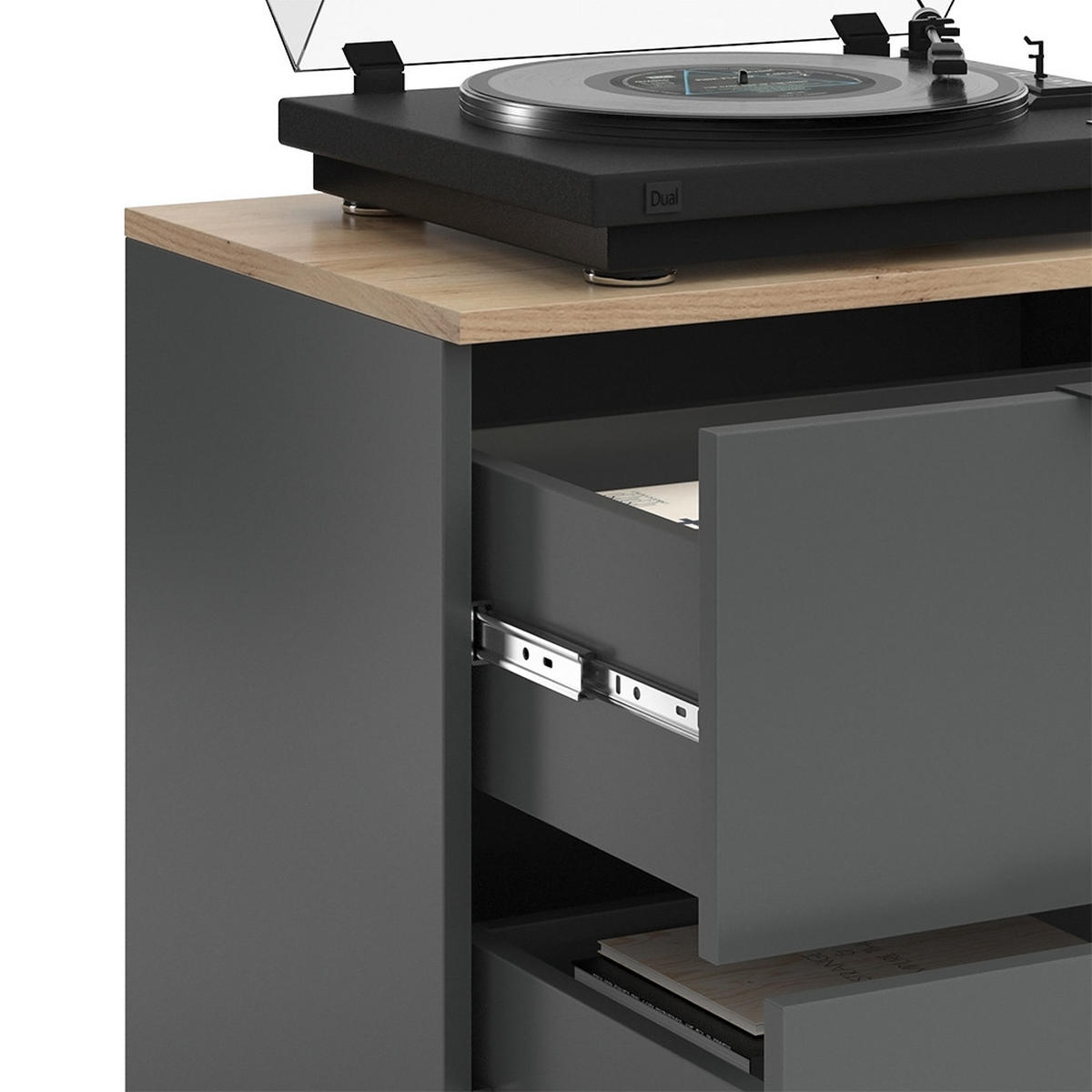 KOMMODE Wido Anthrazit 60 x 50 cm mit 2 Schubladen - Anthrazit/Sonoma Eiche, Holzwerkstoff (60/50/40cm) - Vicco