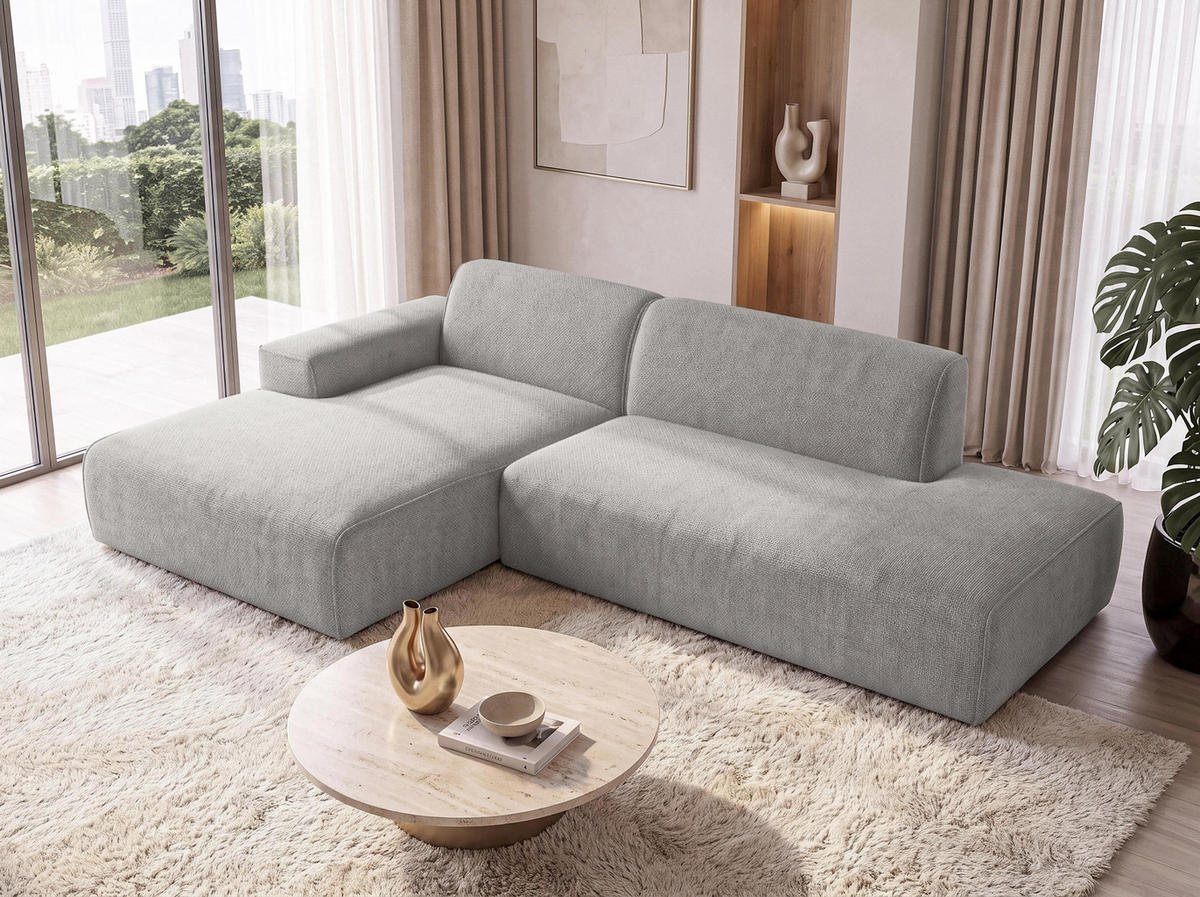 ECKSOFA L Form Didim Duo Hellgrau 288/162/80 cm – stilvolle kleine Eckcouch Links - Hellgrau/Schwarz, Kunststoff/Textil (288/162cm) - AX Living