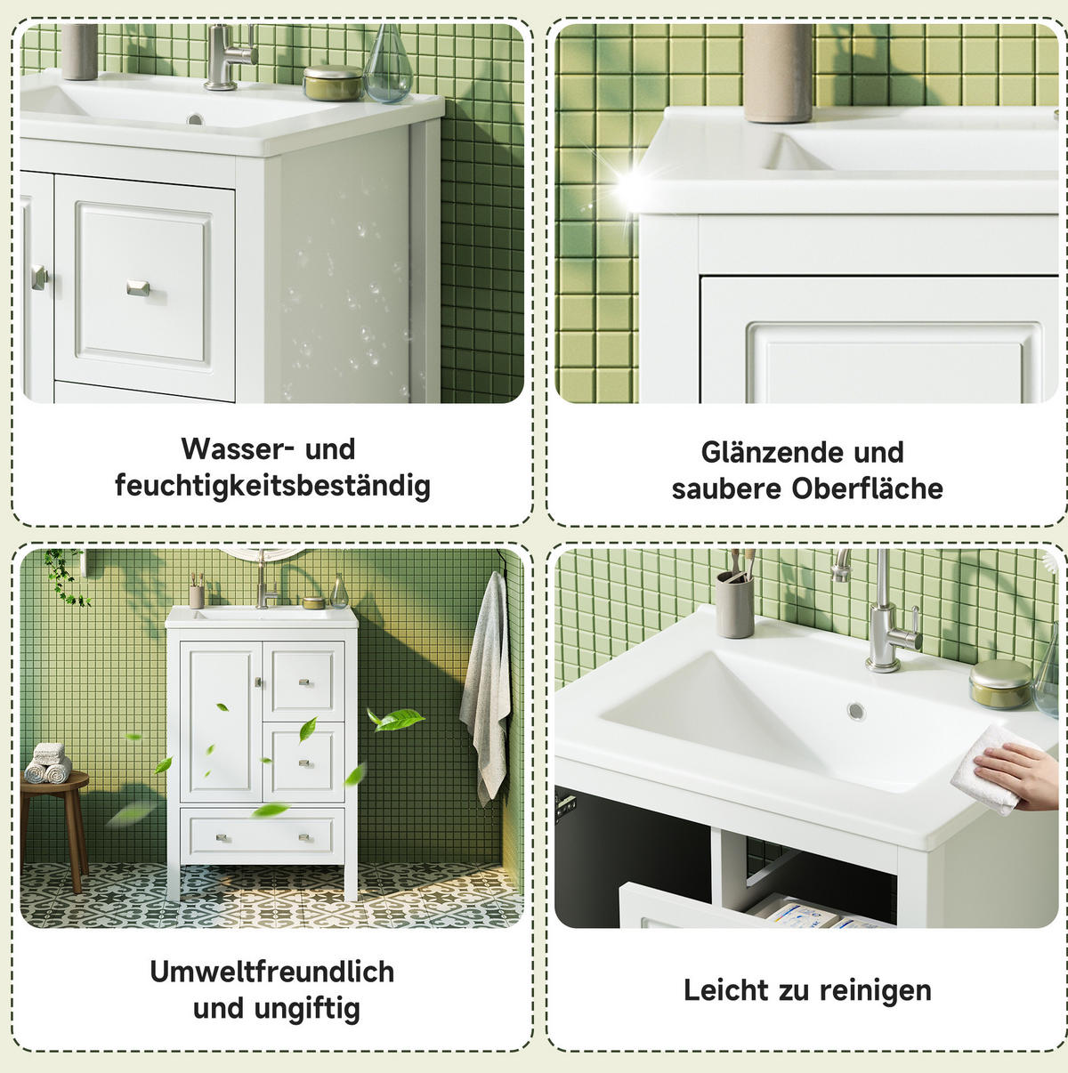 WASCHTISCH aus MDF und Keramik 62x47x90 cm Weiß mit Stauraum, Soft-Close und Überlaufschutz - Weiß, Keramik (62/90/47cm) - Modfu