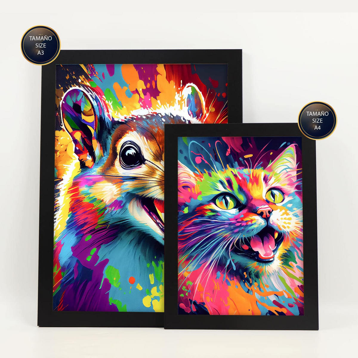 POSTER Set Mit 6 Entzückende Tiere Im Hochformat Lebhafte Aquarell Stil Illustrationen Von Lächelnde Tiere Innenarchitektur A3 & A4 Schwarzer Rahmen - Schwarz, Papier (29/3cm) - Nacnic