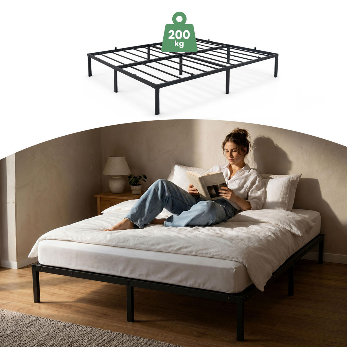 METALLBETT Klappbares 160x200 cm Schwarz - Schwarz, Metall - Akord