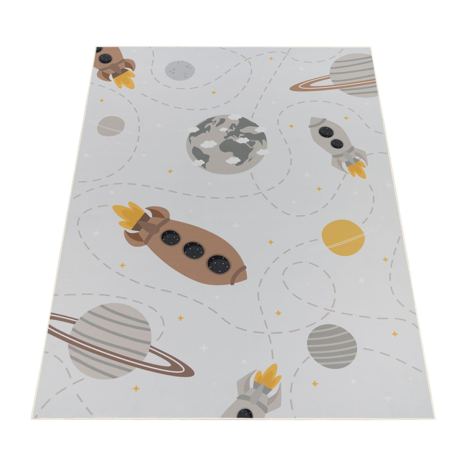 KINDERTEPPICH waschmaschinenwaschbar Weltraumraketen‑Muster Kinderzimmer schmutzabweisend Creme Rechteckig 160x220 - Creme, Textil (160/220cm) - KADIMA DESIGN