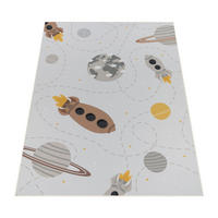 KINDERTEPPICH waschmaschinenwaschbar Weltraumraketen‑Muster Kinderzimmer schmutzabweisend Creme Rechteckig 160x220 - Creme, Textil (160/220cm) - KADIMA DESIGN