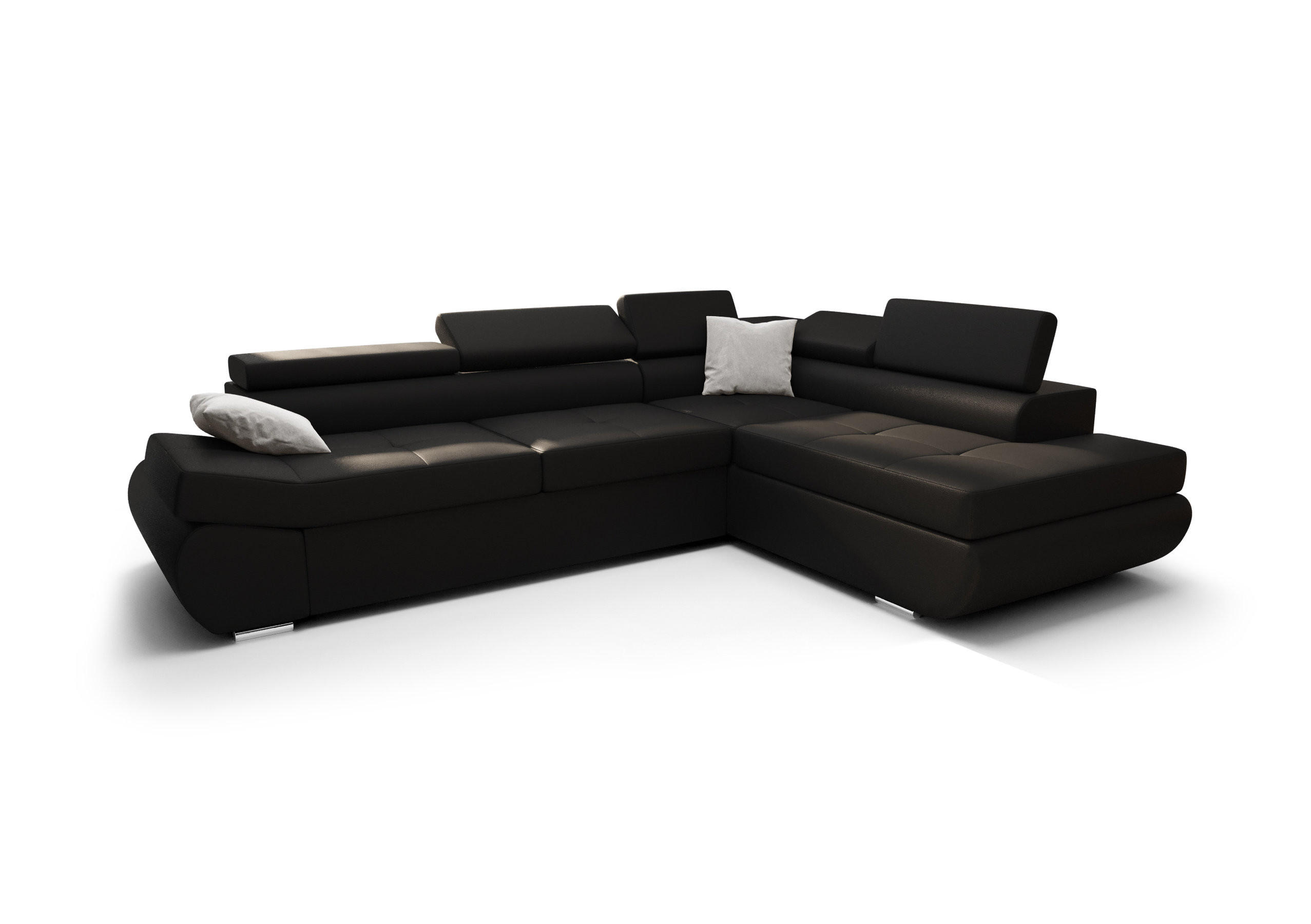 ECKSOFA KONGO RBN03, Eckcouch in L-Form mit Schlaffunktion, Farbe: Schwarz, Kunstleder, Ottomane Rechts - Schwarz, Textil (280/200cm) - O-Sofa