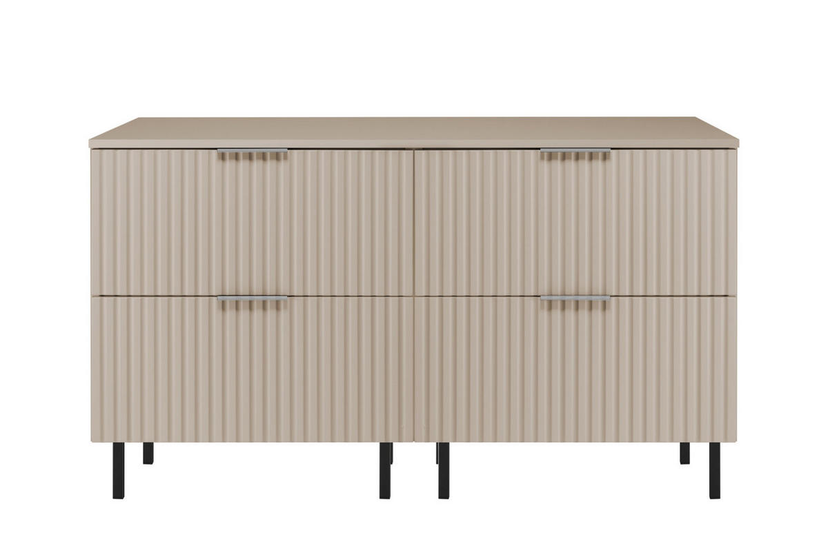 WASCHBECKUNTERSCHRANK, Kaschmir, 120 (2 x 60) x 77 x 46 cm, silberner Griff, schwarze Beine + Arbeitsplatte - Beige/Silberfarben, Holzwerkstoff (120/77/46cm) - 3XE LIVING