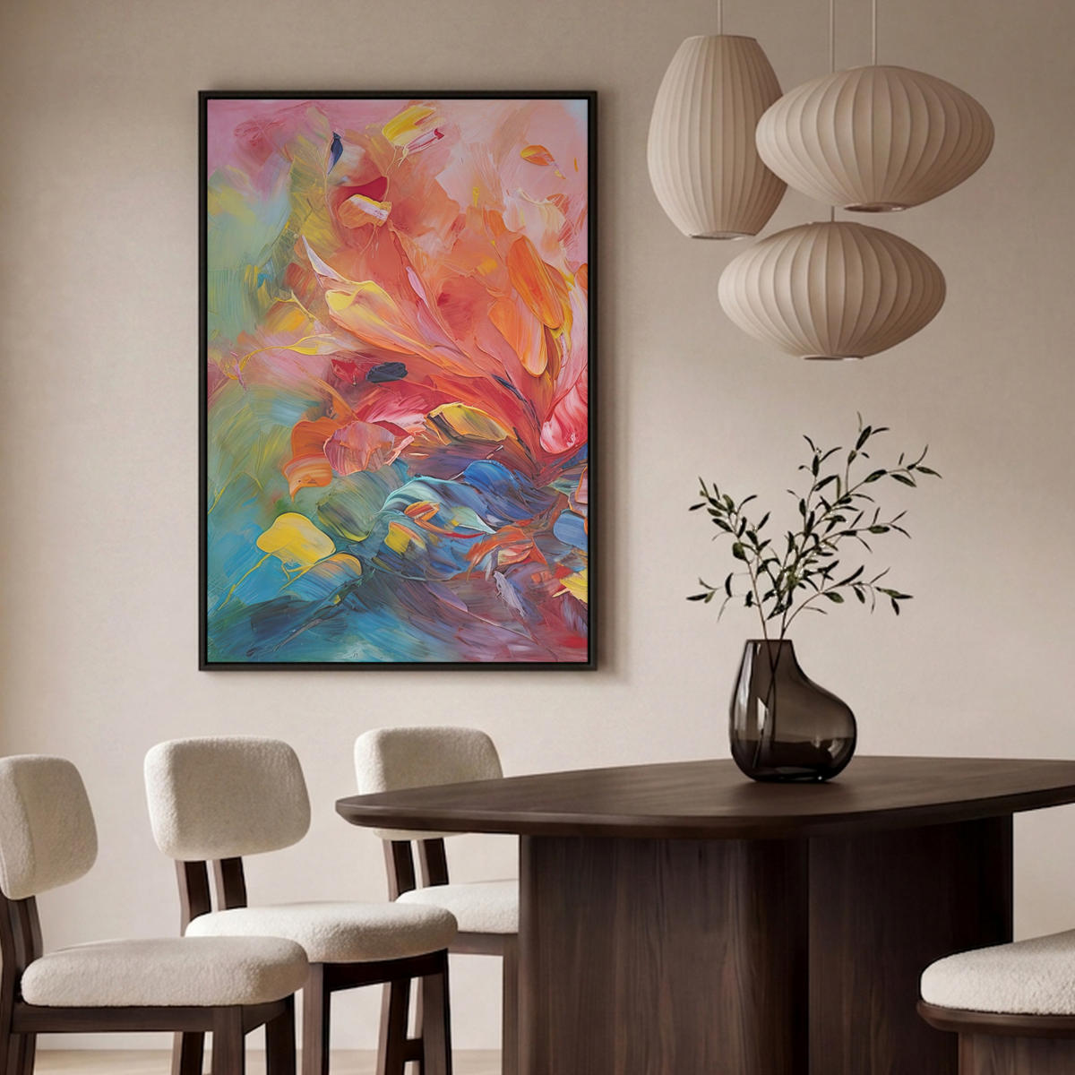 LEINWAND Bilder mit Rahmen - Ölgemälde - Kunst - Abstrakt - Farbenfroh - 80x120 - Altrosa, Textil (80/120cm) - MuchoWow