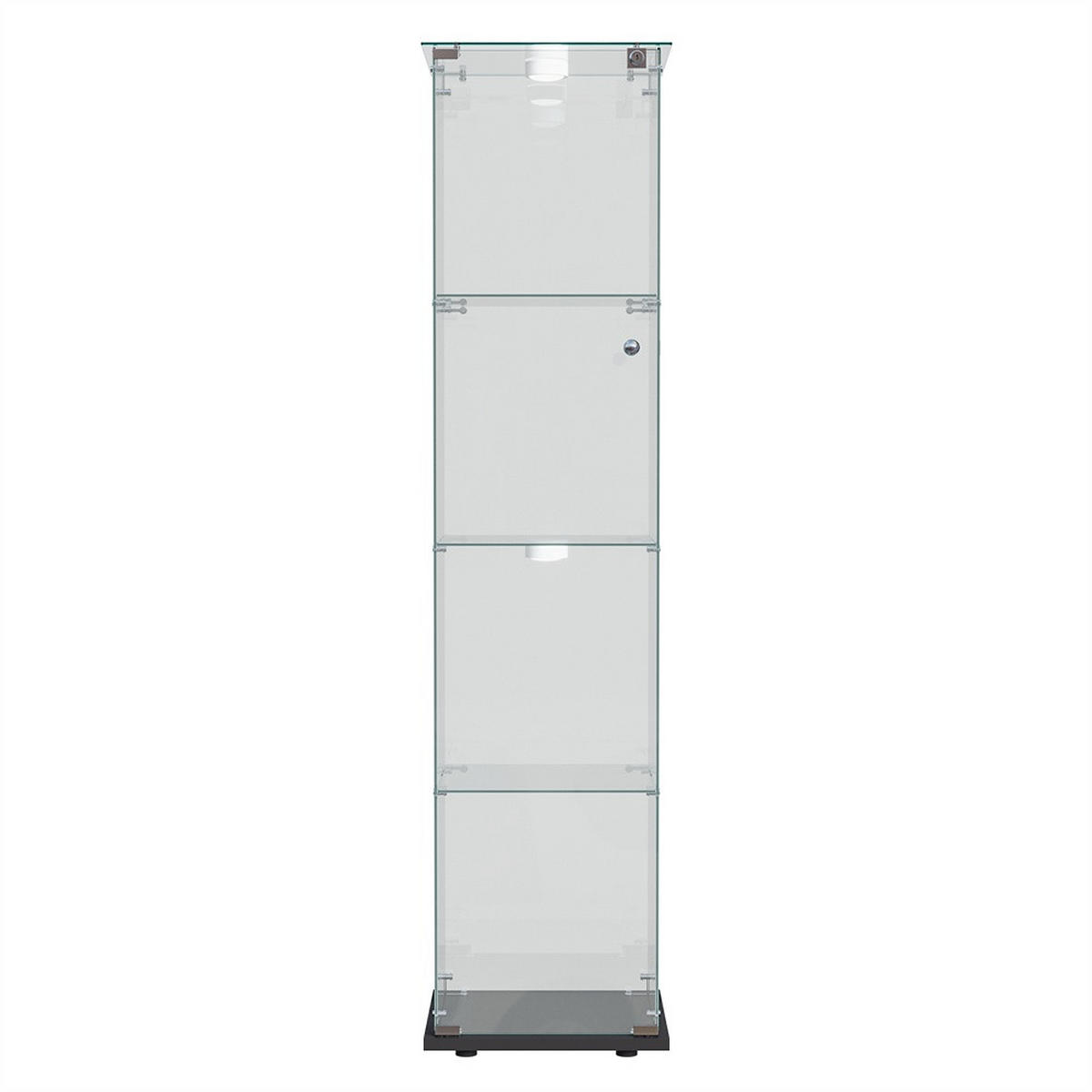 VITRINE - Glasvitrine mit 1 Tür und 4 Ebenen - integrierte LED-Spot-Beleuchtung - Schwarz - Schwarz, Glas (39.8/163/35cm) - DELFA
