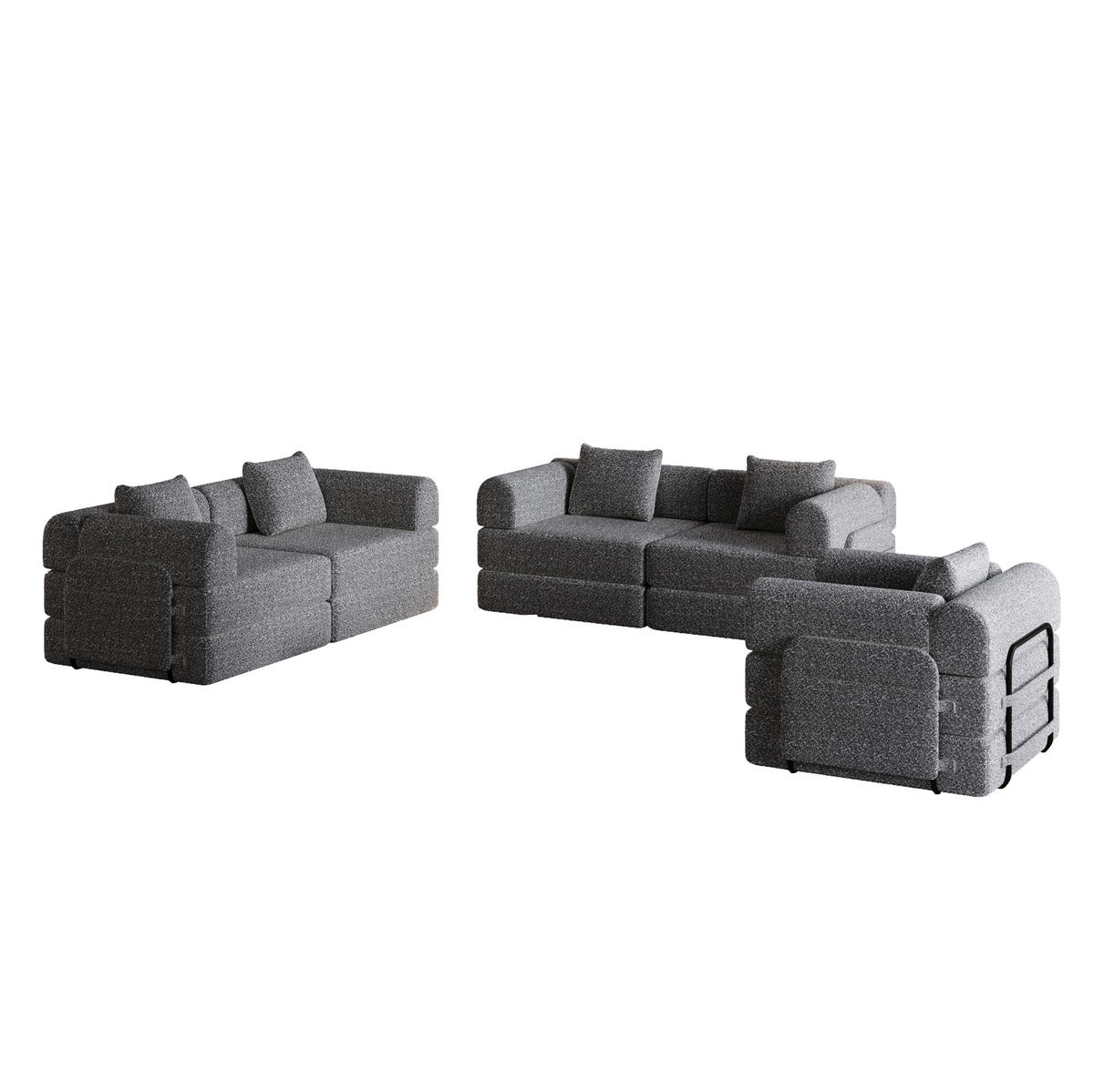 SCHLAFSOFA aus Chenille Grau 2-in-1 mit Armlehnen-Staufach und flexibler Modulgestaltung - Grau, Textil (183.8/69.8/274cm) - Modfu