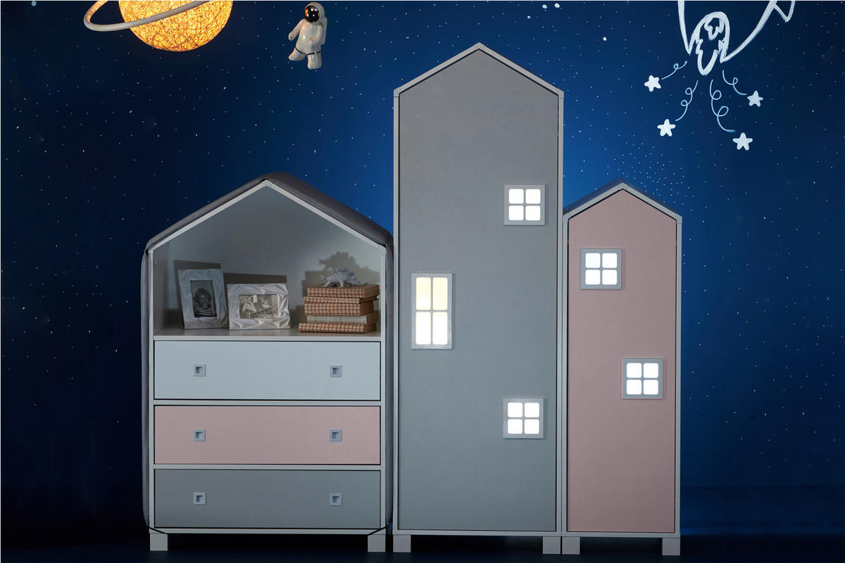 KINDERKLEIDERSCHRANK MIRUM mit Einlegeböden und Bar, Weiß/Grau - Weiß/Grau, Holz (57/172/45cm) - KONSIMO®