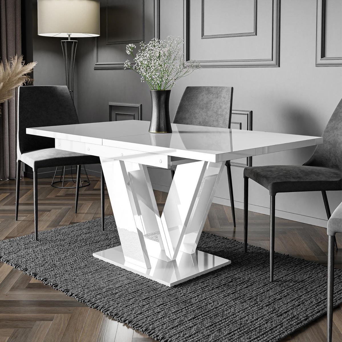 ESSTISCH Ausziehbar 120-160 cm Weiß glänzend - Weiß Hochglanz, Holzwerkstoff (160/80/75cm) - Home Collective