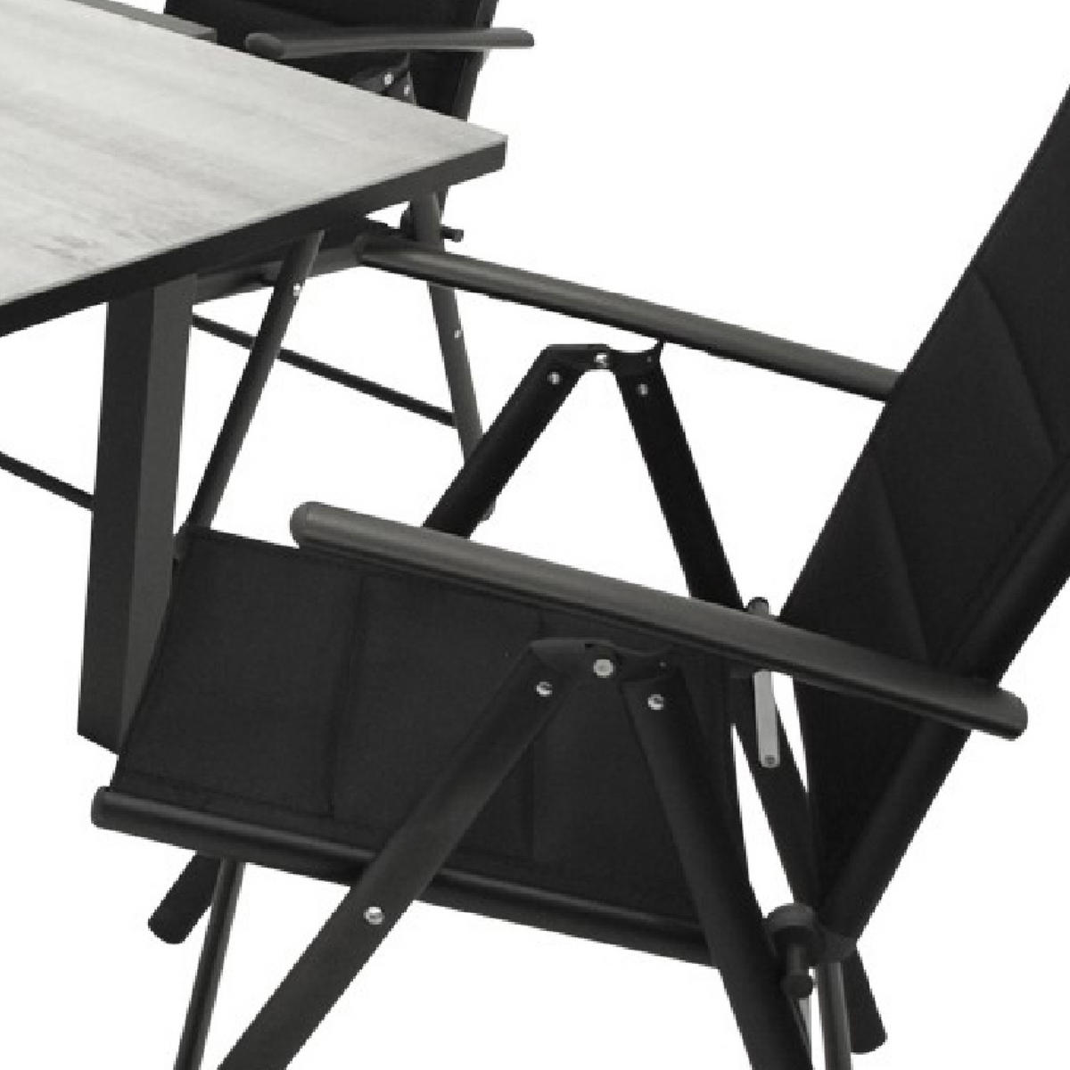 GARTENGARNITUR Ashford - 5-teilig (4x Klappsessel, Aluminium dunkelgrau + Textilgewebe gepolstert schwarz) - Schwarz, Metall - TPFGarden