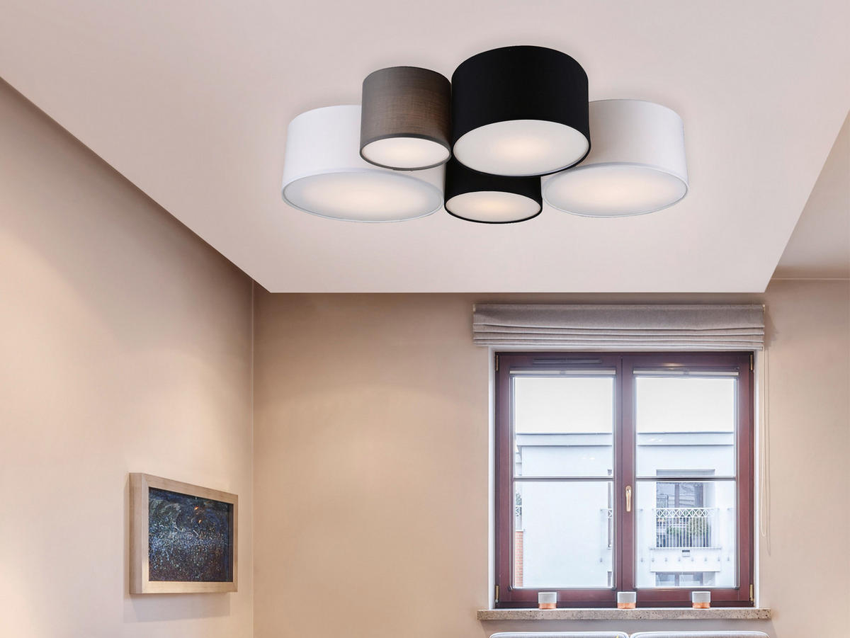 LED-DECKENLEUCHTE 5x Stoff Lampenschirmen Grau, Schwarz, Weiß, Breite 90cm - Schwarz/Weiß, Textil (70/90/21cm) - meineWunschleuchte