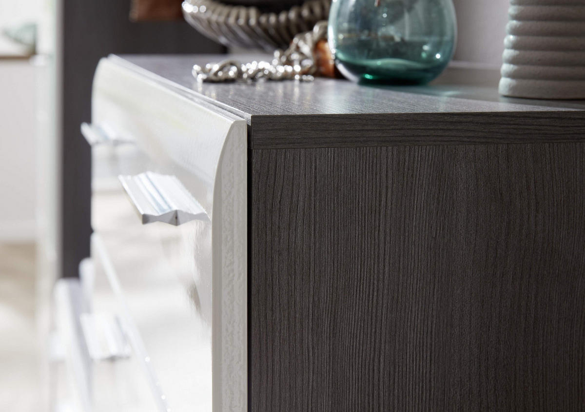 GARDEROBENBANK Hochglanz weiß, Sardegna grau 80 x 41 cm, Schuhbank mit Türen - Weiß Hochglanz/Silberfarben, Holzwerkstoff/Kunststoff (80/35/41cm) - Top.Furn
