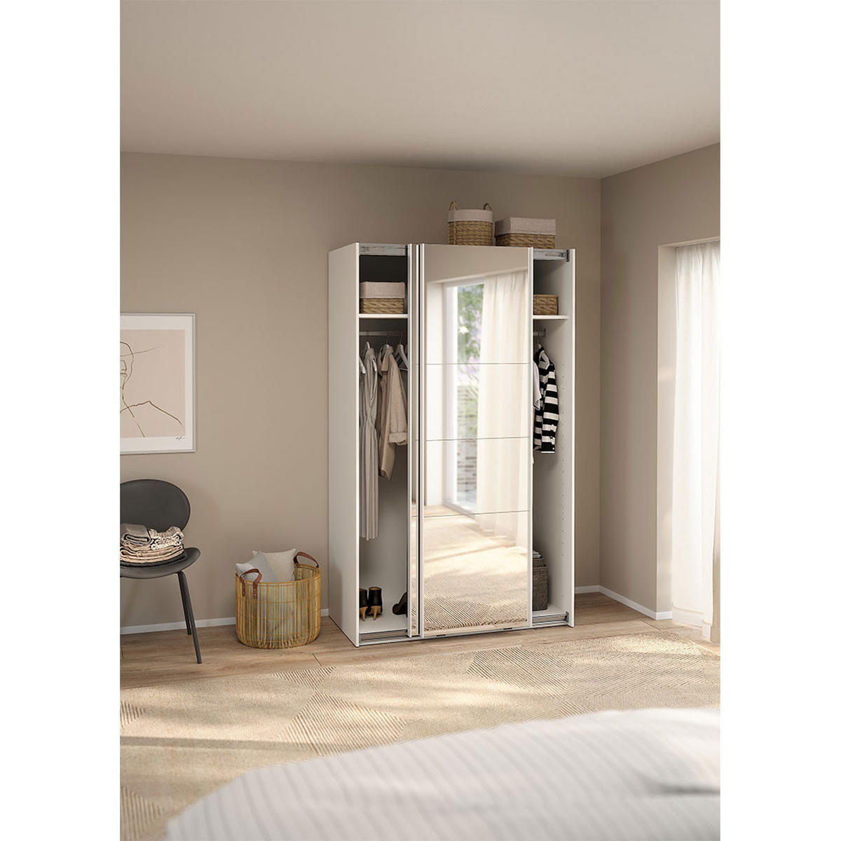 SCHIEBETÜRENSCHRANK, Catania, Weiß, Holzwerkstoff, 119 x 67 x 201 cm - Weiß, Holzwerkstoff (119/201/67cm) - ebuy24