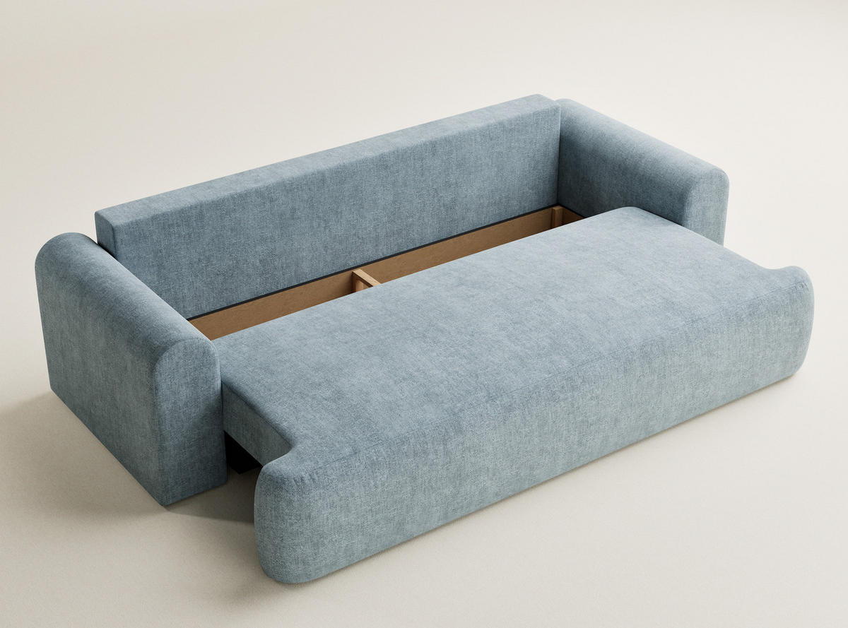 SOFA MIT SCHLAFFUNKTION Toluca Hellblau Chenille-Stoff - Schwarz/Hellblau, Holz/Holzwerkstoff (247/69/104cm) - Maison de Reve