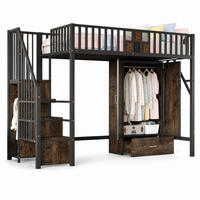 HOCHBETT 90/200 mit Kleiderschrank, Schubladen und Aufbewahrungsleiter in Schwarz - Schwarz, Holz/Metall (90/200cm) - EVRYAE