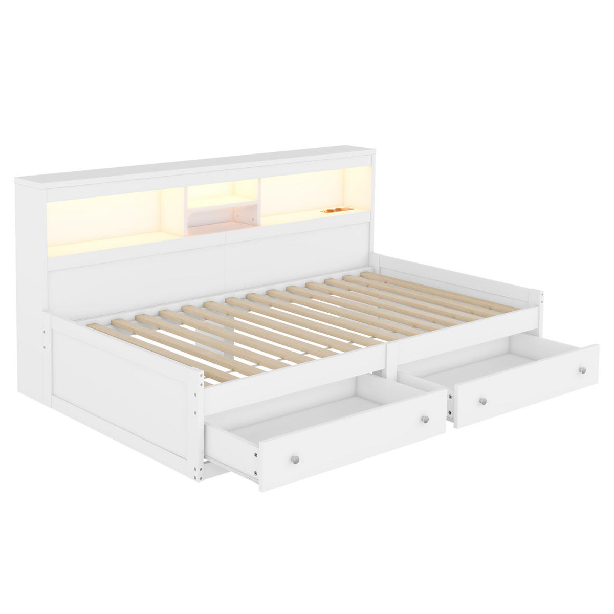 POLSTERBETT aus Spanplatte 90x200 cm in Weiß mit LED-Beleuchtung & USB-Ladefunktion - Weiß, Holzwerkstoff (90/200cm) - Modfu