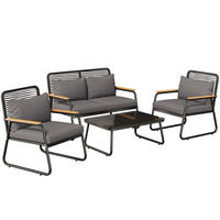 GARTEN Lounge Set für 4 Personen mit Eisenrahmen Glastisch verstellbaren Beinen Sitz und Rückenkissen Schwarz - Grau, Metall