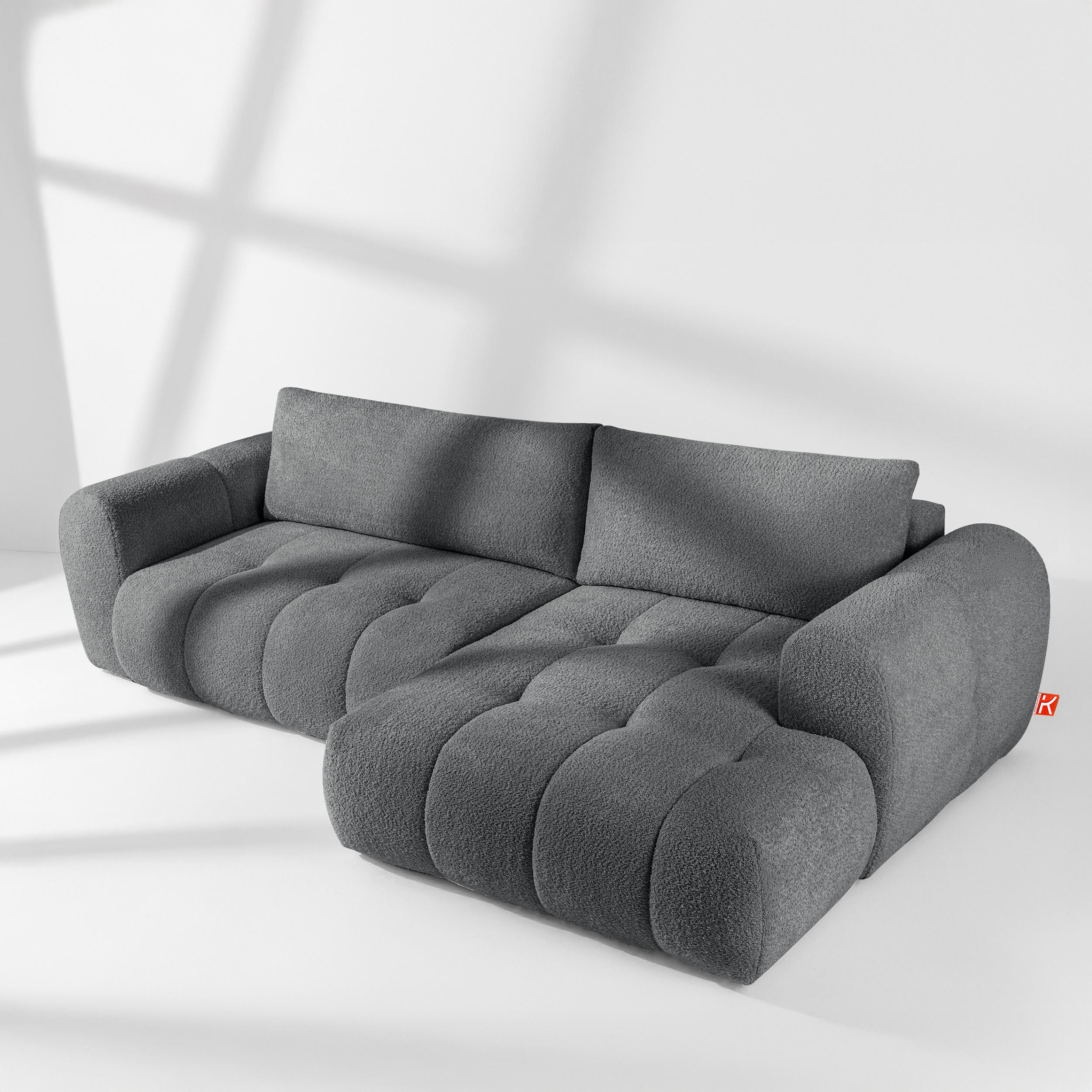 ECKSOFA RECHTS LIRA, Dunkelgrau, Bouclé - Dunkelgrau, Holz/Holzwerkstoff (295/112cm) - KONSIMO®