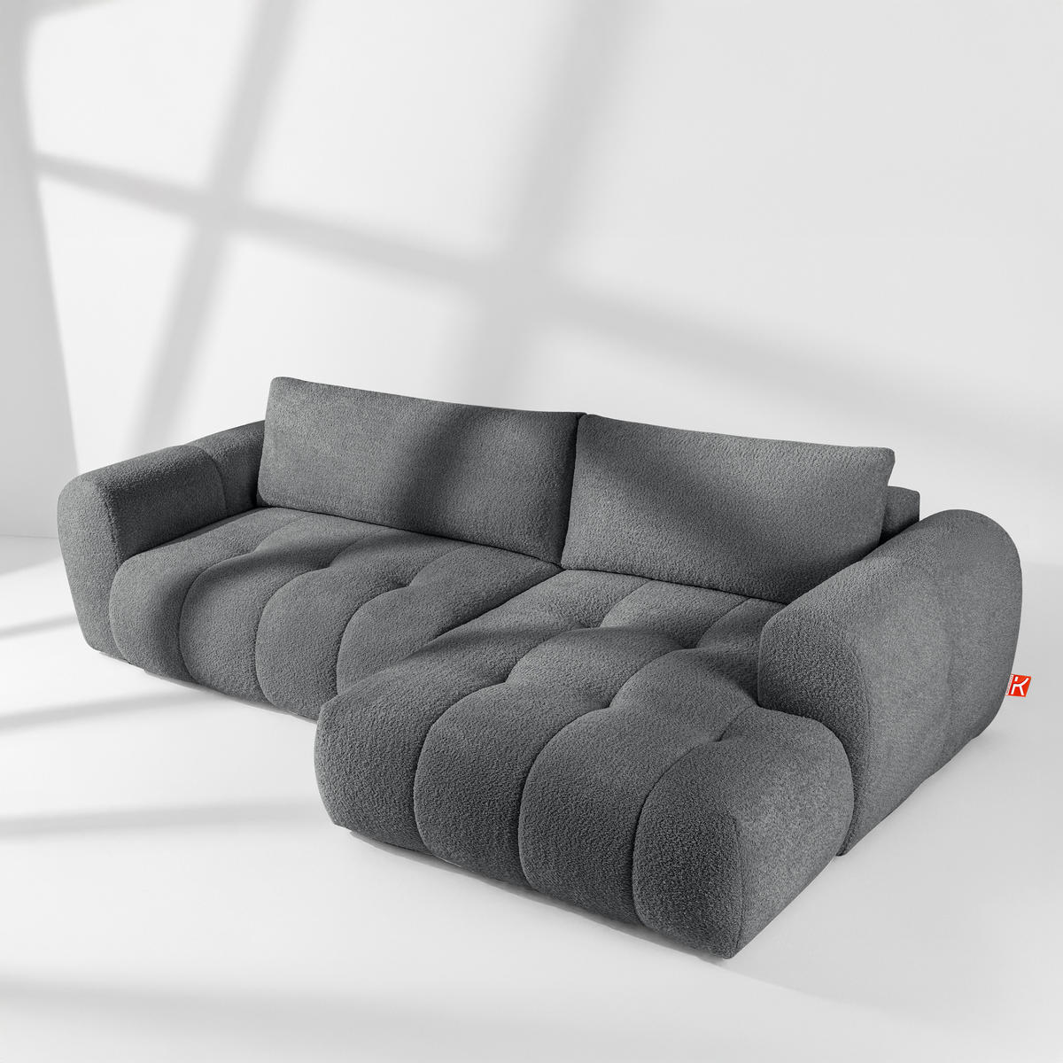 ECKSOFA RECHTS LIRA, Dunkelgrau, Bouclé - Dunkelgrau, Holz/Holzwerkstoff (295/112cm) - KONSIMO®