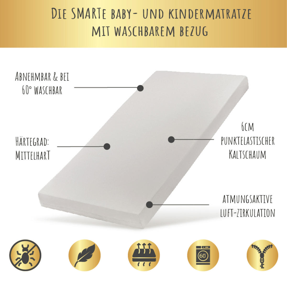 KINDERMATRATZE 80x160 cm 6cm hoch - Weiß, Naturmaterialien (80/160cm) - Kids Collective