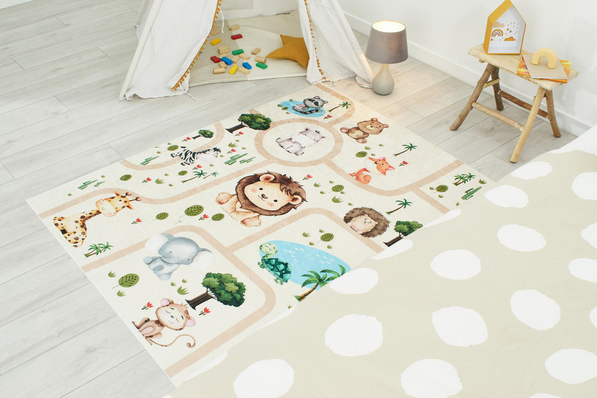 KINDERTEPPICH mit Zoo-Motiv Happy 120x160 cm - Beige, Textil (120/160cm) - Nazar Rugs