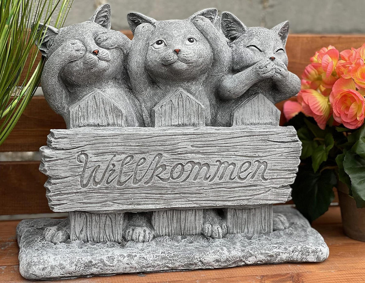 STEINFIGUR 3 Katzen Willkommen frostfest Gartenfigur - Grau, Stein (32/29/12cm) - stoneandstyle