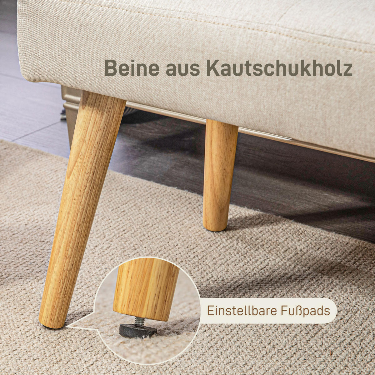 SITZBANK, Polsterbank mit Leinenoptik, Holzbeine 120 x 41 x 43 cm, Creme - Creme, Kunststoff (41/43/120cm) - HOMCOM