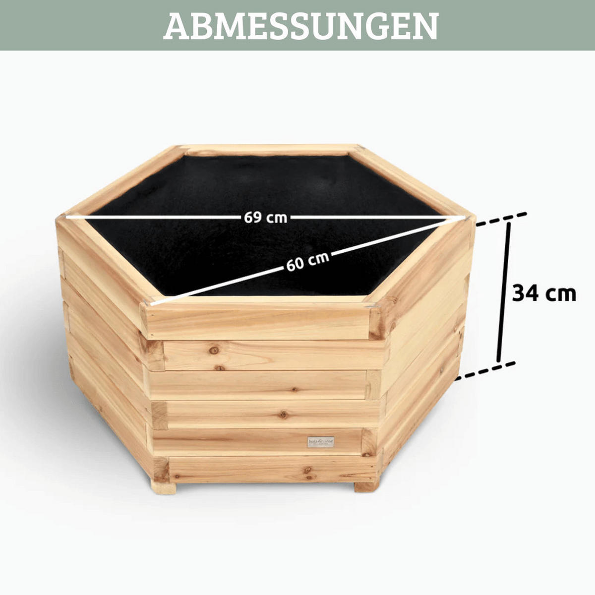 PFLANZKASTEN Holz 6-eckig MICHA Inkl. Vlies 60cm Breit - Braun, Holz (69/34/69cm) - DELUKE