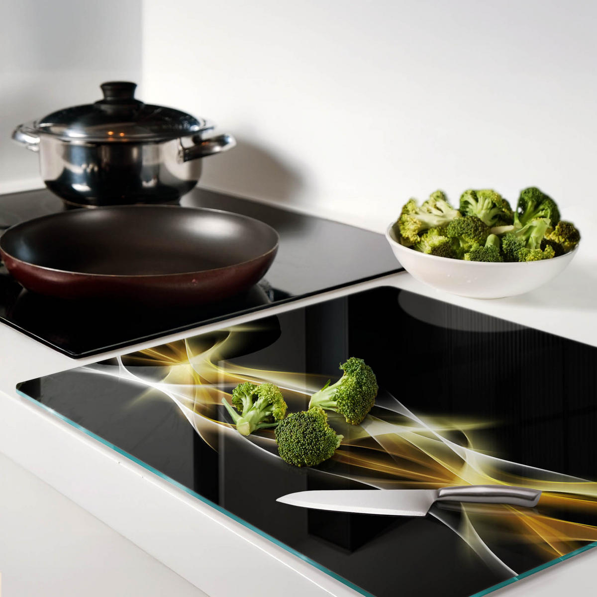 GLASPLATTE 60x52 cm Abstraktion Licht - Gelb, Glas (60/0.4/52cm) - TULUP