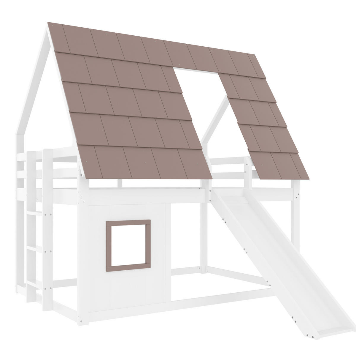 ETAGENBETT in Hausform mit Rutsche 140x200 cm Weiß/Braun - Braun, Holzwerkstoff (140/200cm) - Beauniv