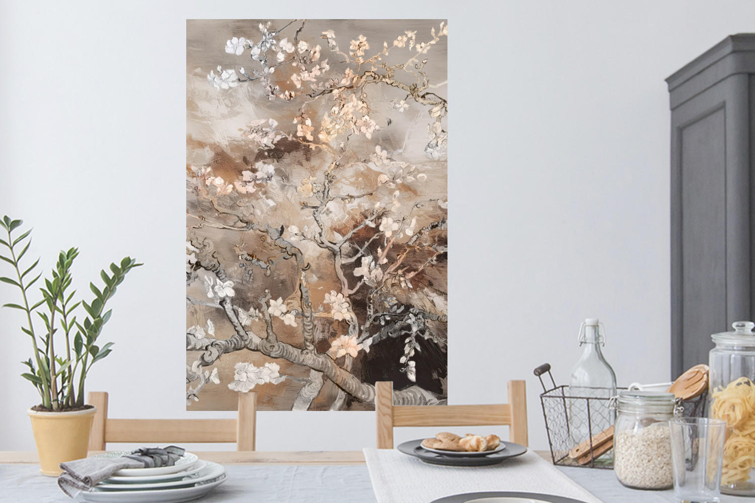 WANDTATTOO Mandelblüte - Kunst - Van Gogh - Beige - Abstrakt 80x120 cm - Braun, Kunststoff (80/120cm) - MuchoWow