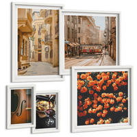 BILDER SET 5er Set - 50x50 cm & 20x30 cm & 40x60 cm Weißer Rahmen - Vintage Blumen Straße Wein Geige - Weiß, Kunststoff (40/60cm) - TULUP
