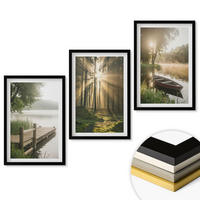 WANDBILDER 3er-Set - 40x60 cm Schwarzer Rahmen - See, Wald, Boot, Morgennebel - Schwarz, Kunststoff (40/60cm) - ArtPrintCave