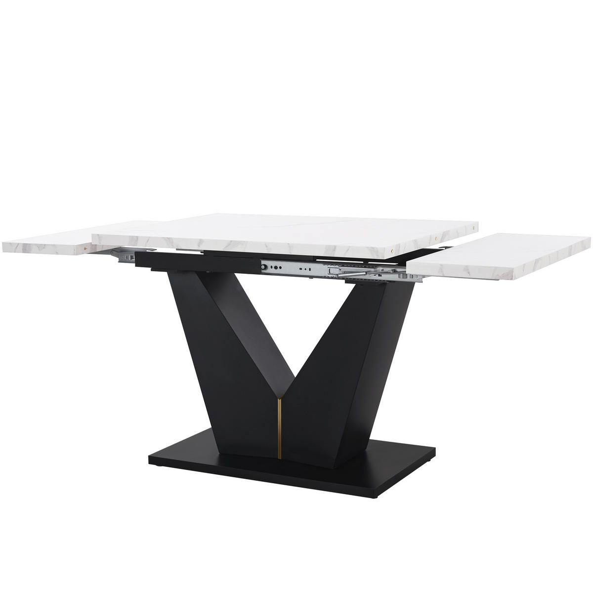 ESSTISCH 99-159/75/75 cm weiß schwarz ausziehbar mit V-Fußgestell aus MDF Metall - Weiß, Holzwerkstoff (99/75/75cm) - OKWISH