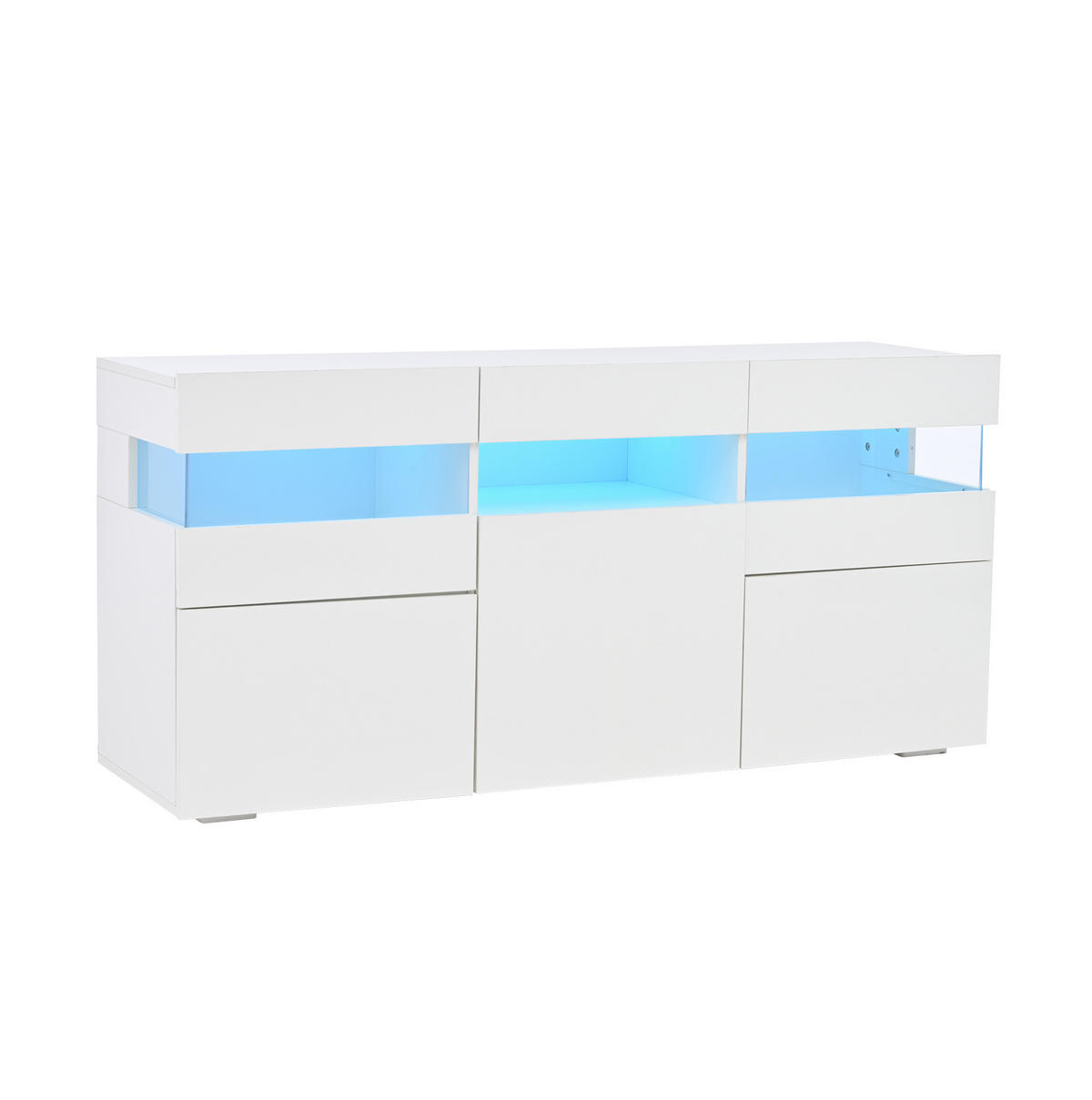 SIDEBOARD 140/40,5/66,5 cm, 3 Türen, Hochglanz-Front und app-gesteuerte LED für Wohnzimmer，Weiß - Weiß, Holzwerkstoff (140/66.5/40.5cm) - Redom
