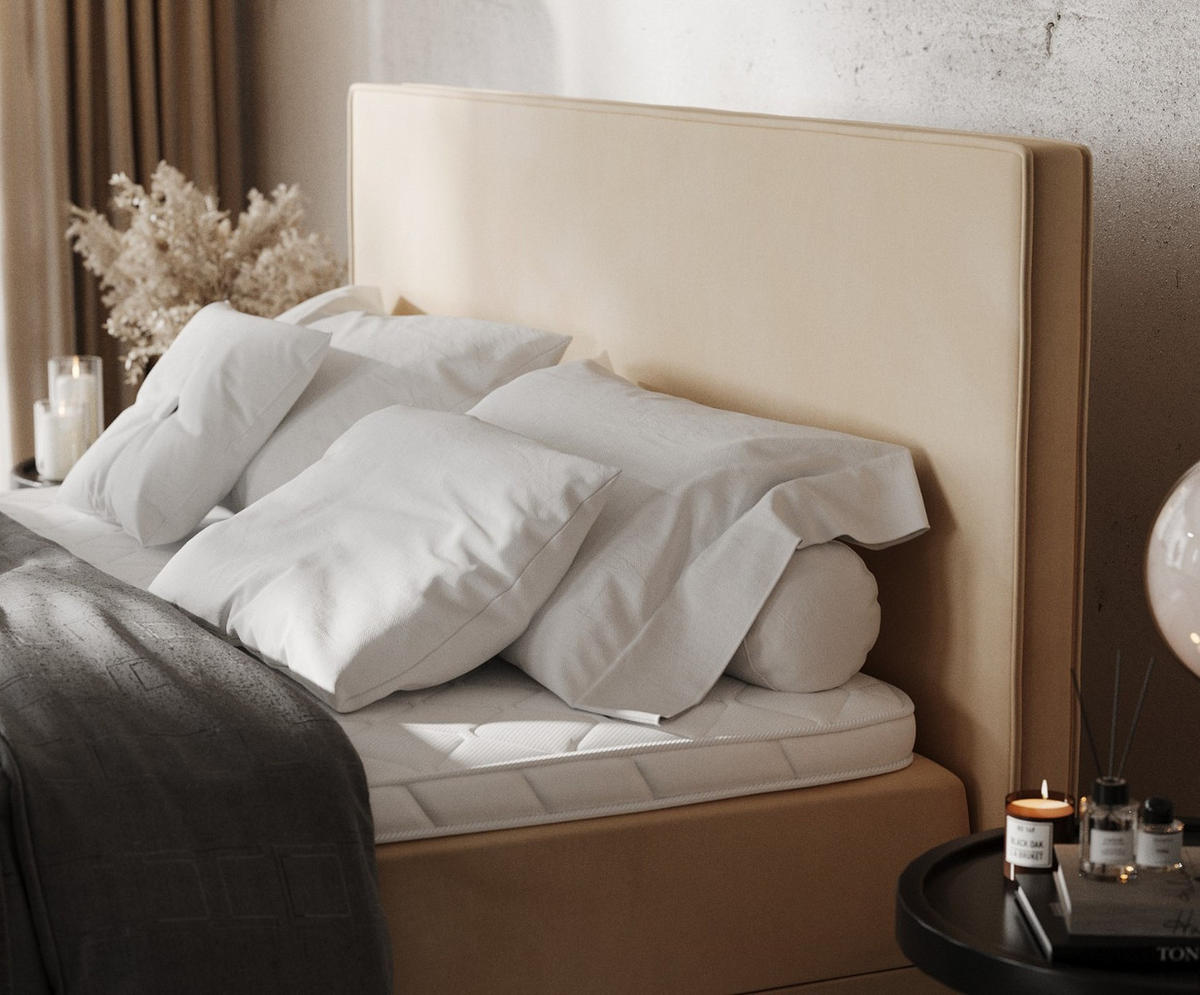 BOXBETT Velma 180/200 cm Beige im Kronos Stoff - Beige/Schwarz, Holz/Holzwerkstoff (180/200cm) - AltaBeds