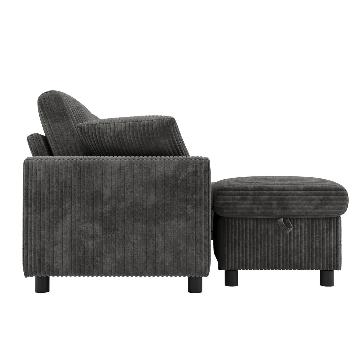 WOHNLANDSCHAFT Cord Grau mit Stauraum, USB, Type-C und Steckdosen - Grau, Holzwerkstoff/Kunststoff (315/81/135cm) - WISHDOR