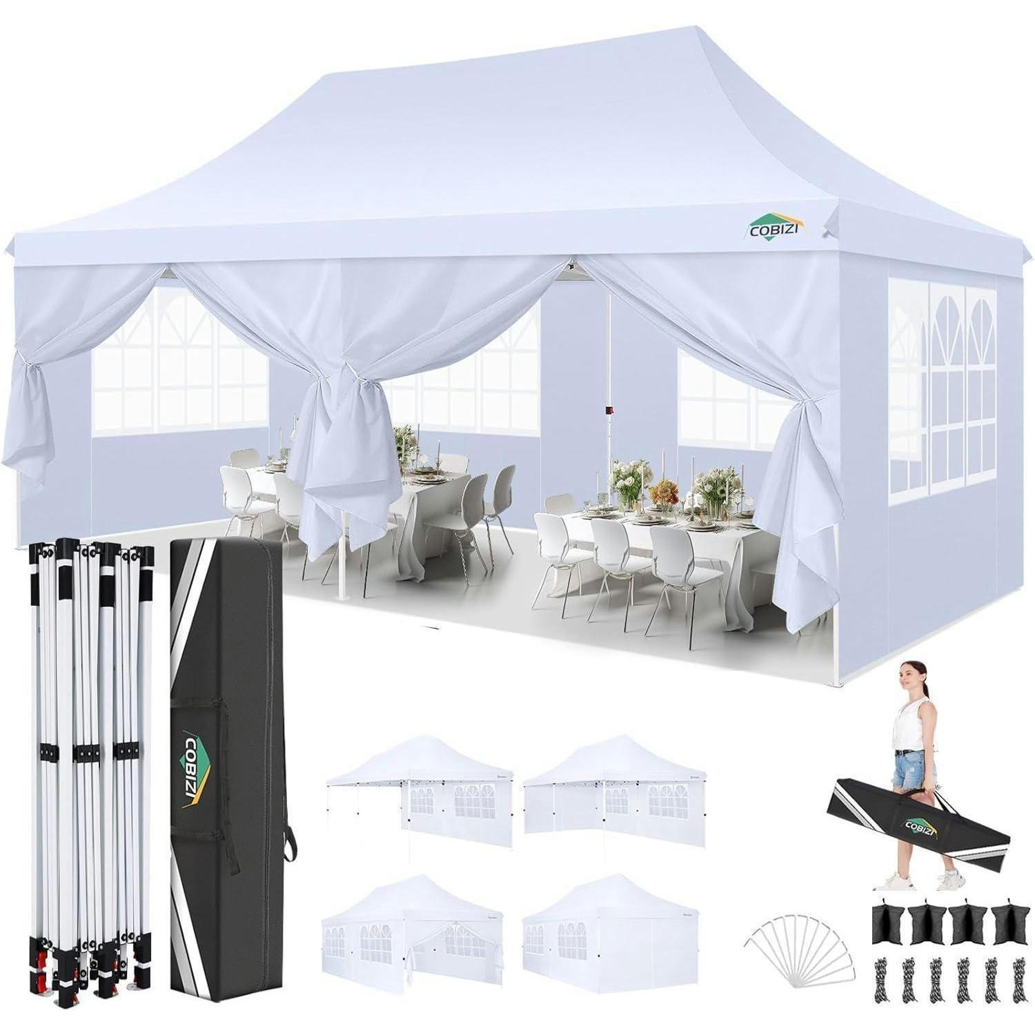 FALTPAVILLON 3 x 6 m Weiß Wasserdicht UV-Schutz - Weiß, Textil (300/300/600cm)