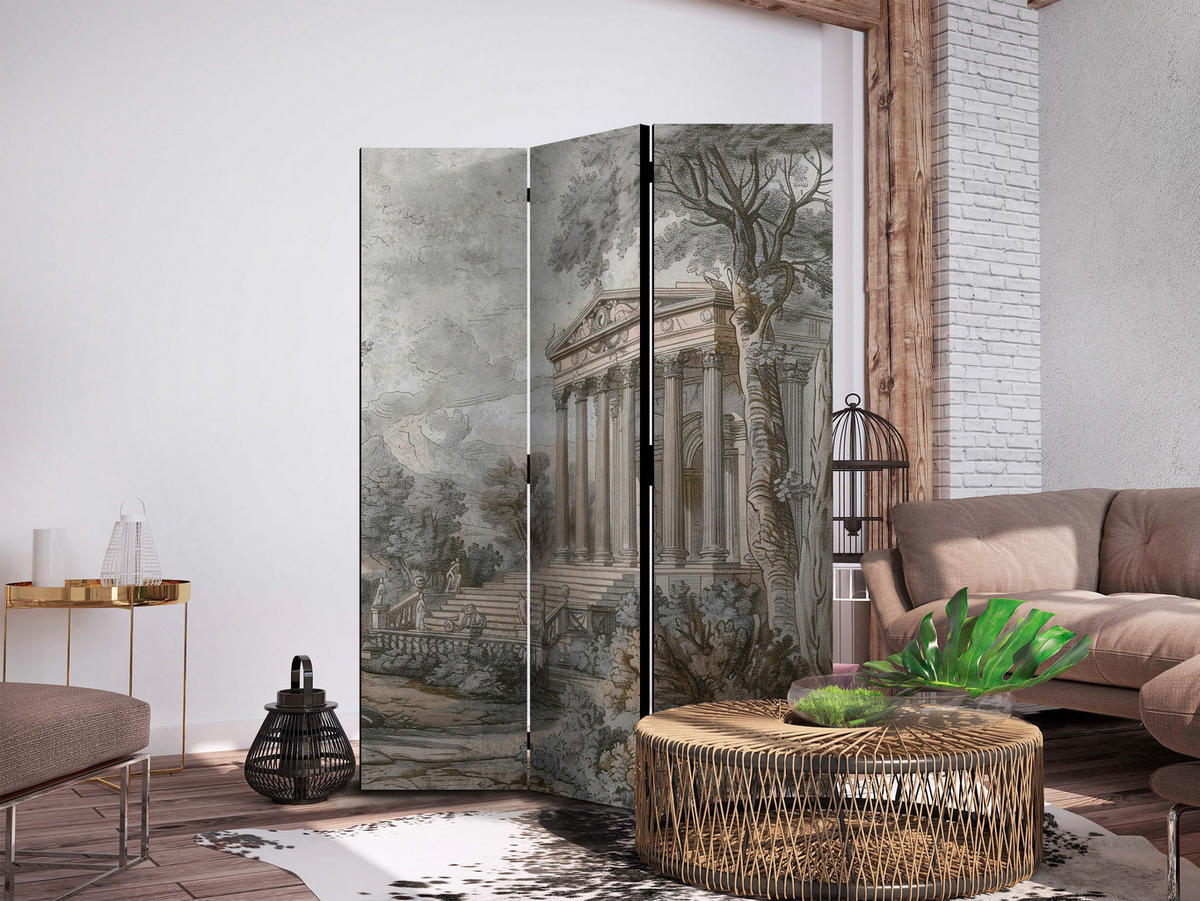 PARAVENT Einseitig Bedruckter 3-tlg 135x172 cm Griechischer Tempel - Grau, Holz/Textil (135/172/3cm) - Muralo