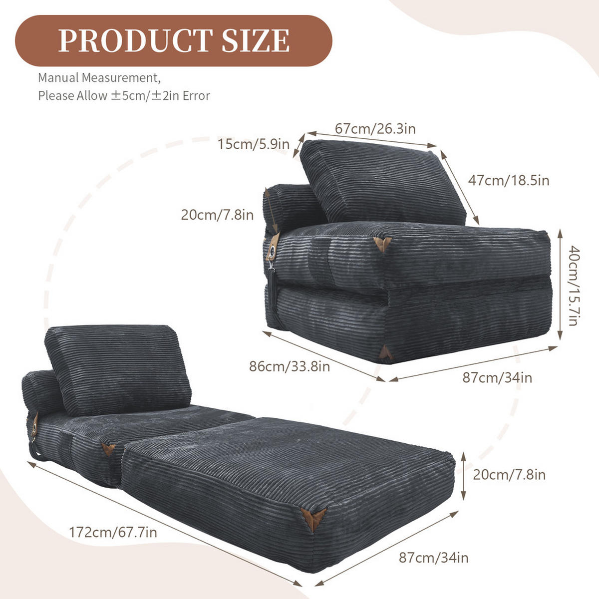 SITZSACK 87x86x40cm Leicht zu verstauen - Grau, Textil (86/33/87cm) - Raelunyi