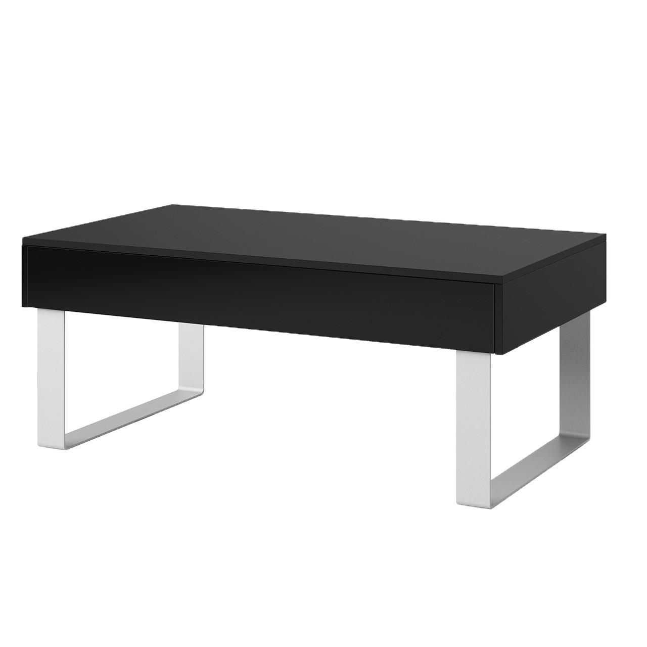 COUCHTISCH Bird Schwarz, mit Schublade - Silberfarben/Schwarz, Holzwerkstoff (63/110/45cm) - Bettso